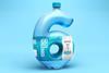 A plastic water bottle in the shape of a six
