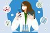 A cartoon of a woman in a lab