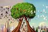 An illustration showing trees cleaning the air