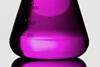 A close-up photograph of a conical flask containing a purple liquid