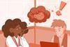 Illustration of male and female students thinking about thinking