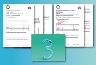 An image showing the pages available in the downloads with a syringe in the shape of a 3 in the foreground. 