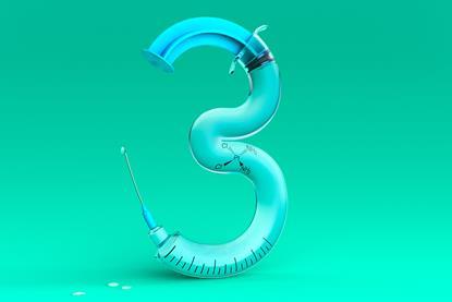 A syringe in the shape of a number 3