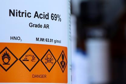 Bottle of nitric acid