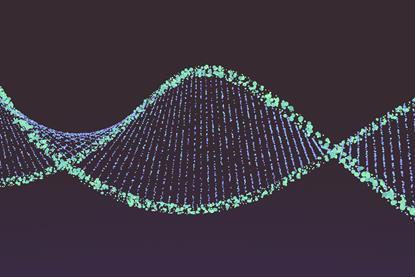 A conceptual illustration of a DNA (deoxyribonucleic acid) molecule forming a double helix