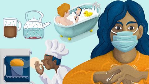 A cartoon of different examples of evaporation in everyday life