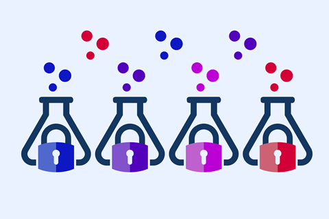 An image showing conical flasks with padlocks